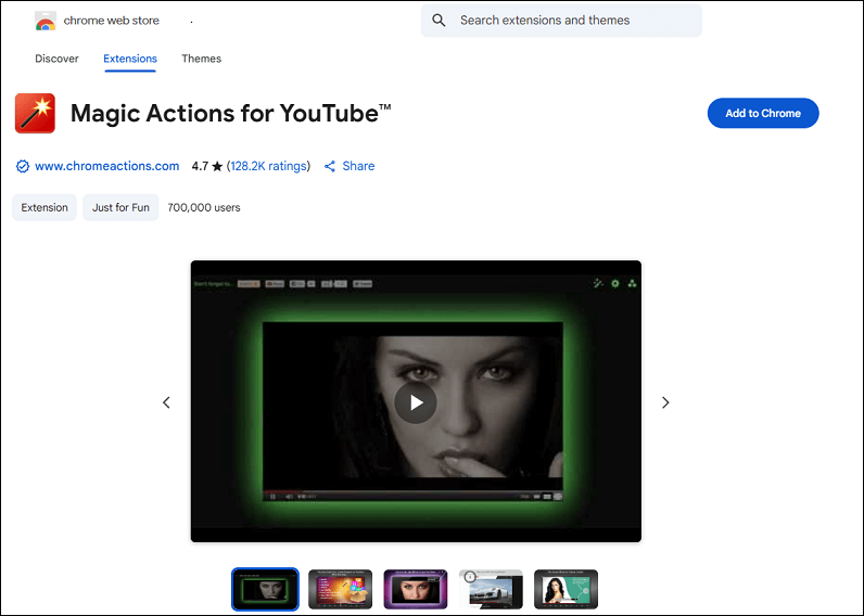 The Magic Actions for YouTube extension on Chrome Web Store