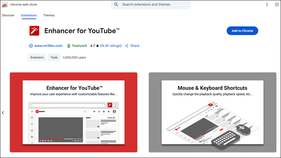 The Enhancer for YouTube extension on Chrome Web Store