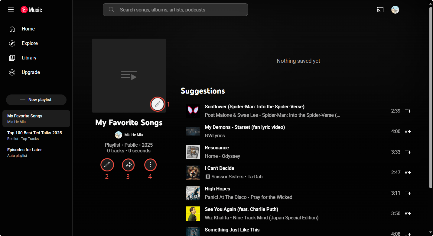Manage and edit the playlist on YouTube Music