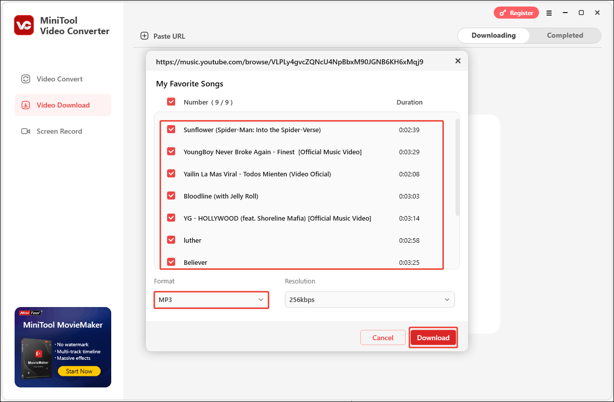 Choose the output format and click on Download in MiniTool Video Converter