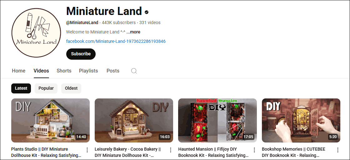 The channel homepage of Miniature Land