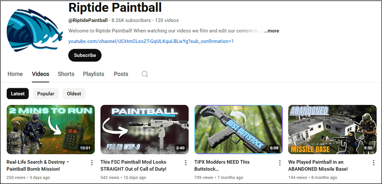 Watch paintball YouTube videos on Riptide Paintball