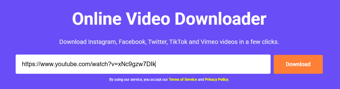 Paste URL into the address box of Online Video Downloader on viddown.net