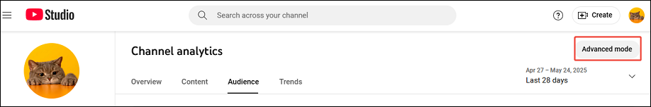 Go to YouTube’s advanced mode in Analytics to track the subscriber growth