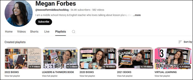 Go to Megan Forbes to watch teacher YouTube channel