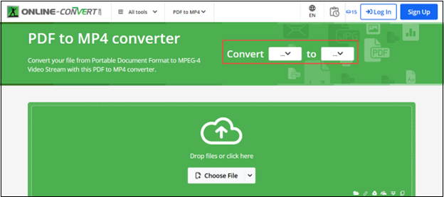 Choose PDF as the input format and MP4 as the output format in Online-Converter