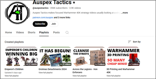 Watch Warhammer YouTube videos in Auspex Tactics