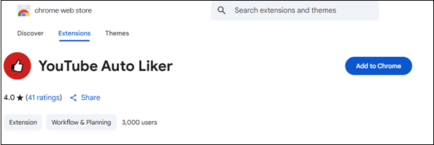 YouTube Auto Liker in Chrome web store