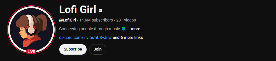 The channel homepage of Lofi Girl
