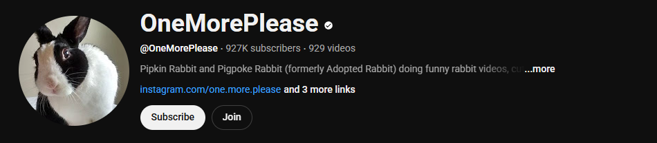 The channel homepage of OneMorePlease