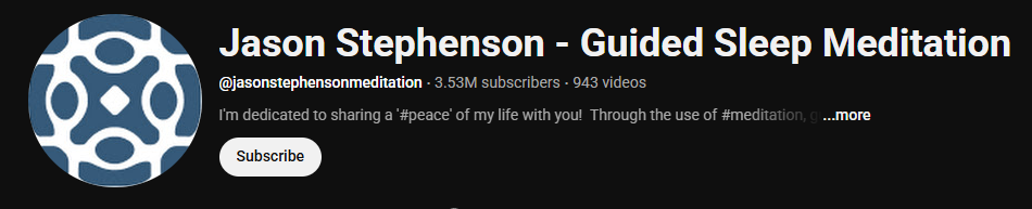 The channel homepage of Jason Stephenson - Guided Sleep Meditation
