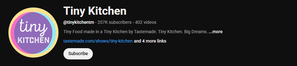 The channel homepage of Tiny Kitchen