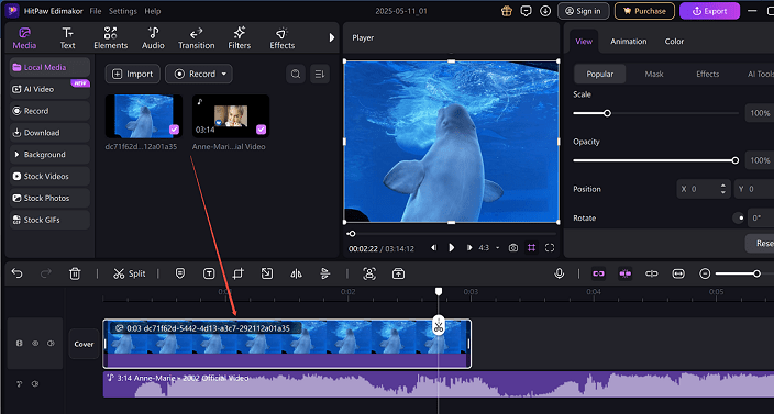 Drag and drop all the imported files into the timeline and edit them in HitPaw Edimakor