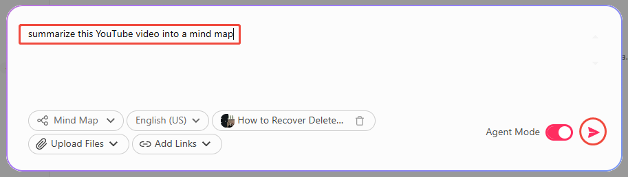 Type your request in the text box and click the send button in Taskade