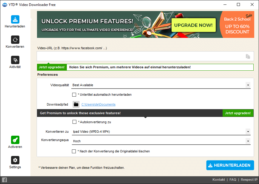 Die Benutzeroberfläche von YTD Video Downloader