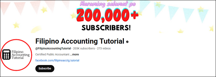 The homepage of the Filipino Accounting Tutorial channel on YouTube