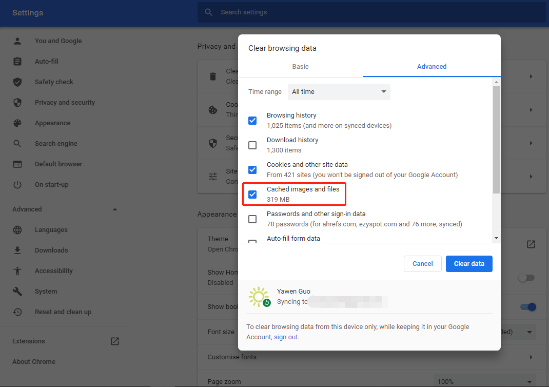 vider le cache dans Chrome