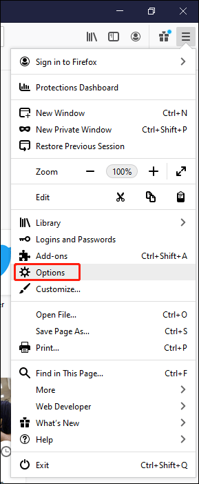 sélectionnez Options