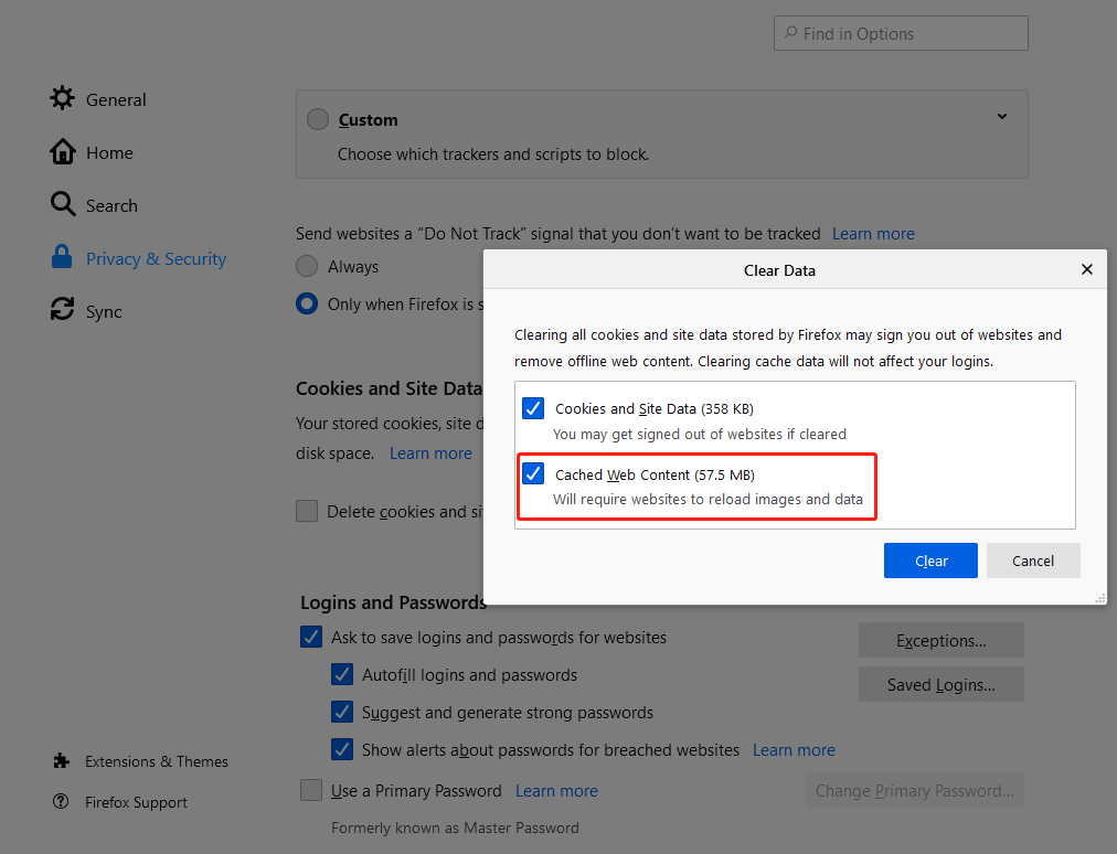 vider le cache dans Firefox