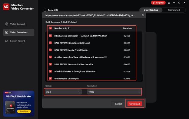 Download the bowling YouTube playlist with MiniTool Video Converter