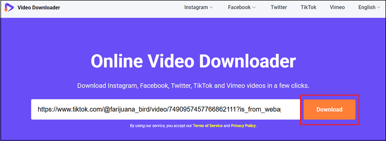 Paste the URL into the box and click Download in Online Video Downloader on viddown.net
