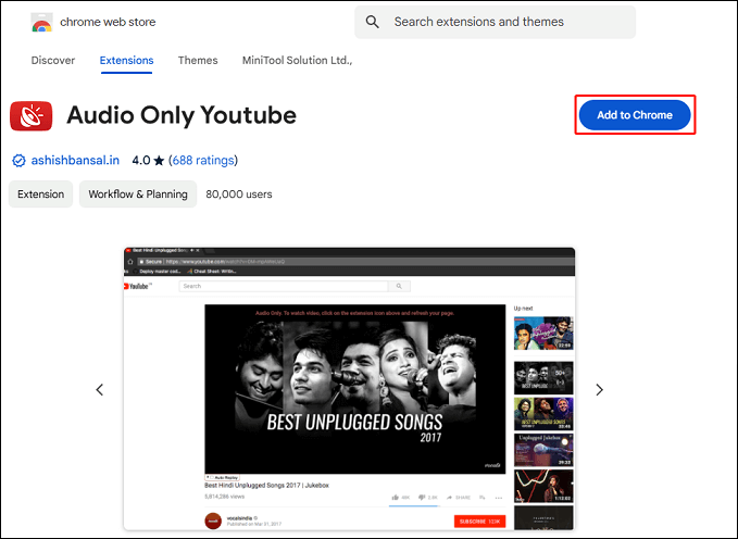Cliquez sur le bouton Ajouter à Chrome pour installer l'extension sur Chrome