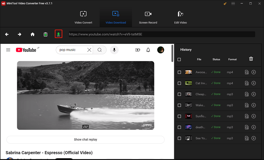 Cliquez sur l'icône verte Télécharger pour accéder à la page de téléchargement de MiniTool Video Converter