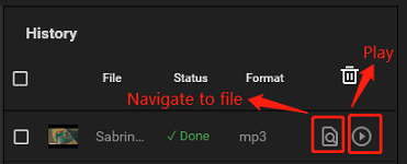 Cliquez sur l'icône Lecture ou sur l'icône Accéder au fichier dans MiniTool Video Converter