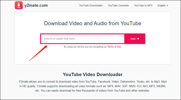 collez l'URL de la vidéo dans Y2mate