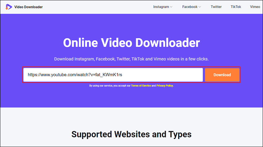 Pegue la URL del video y haga clic en Descargar