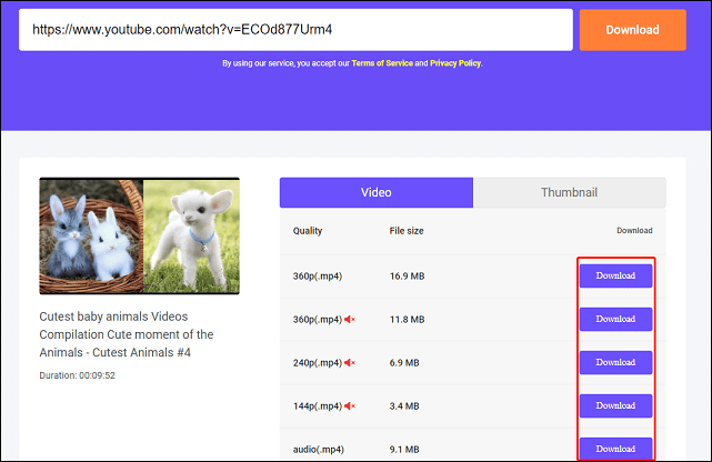 Seleccione la calidad de descarga y haga clic en Descargar