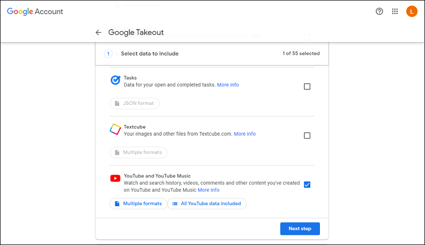 Seleccione YouTube y YouTube Music