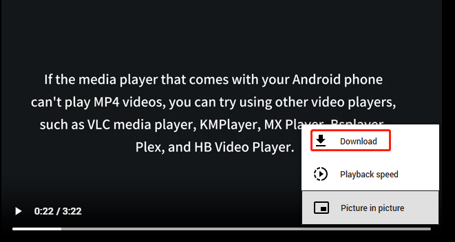Cliquez sur les trois points et choisissez Télécharger pour télécharger la vidéo YouTube sur viddown.net