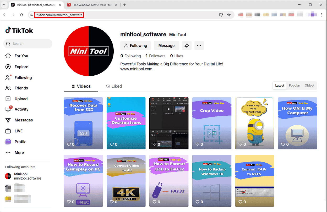 Copy the target TikTok profile link