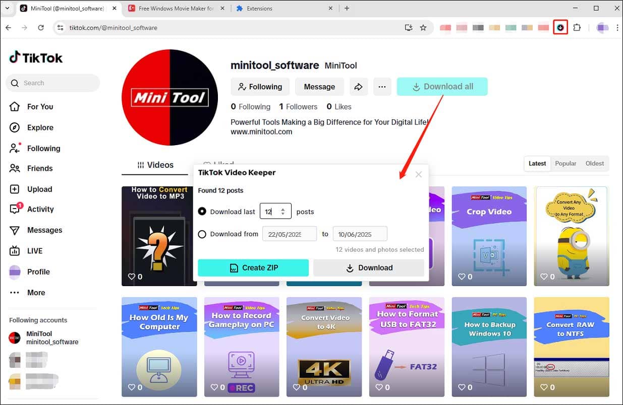 Download all TikTok videos by username with TikTok Video and Photo Keeper