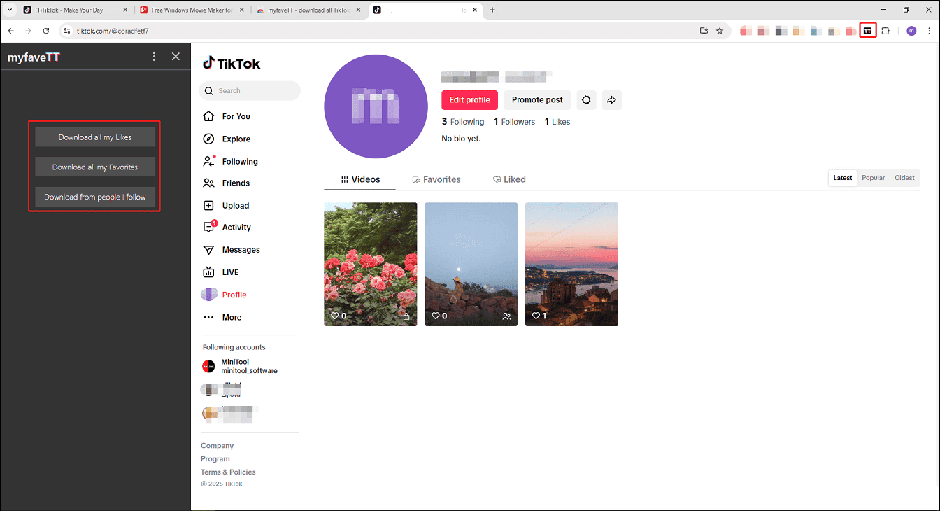 Download all TikTok videos using myfaveTT