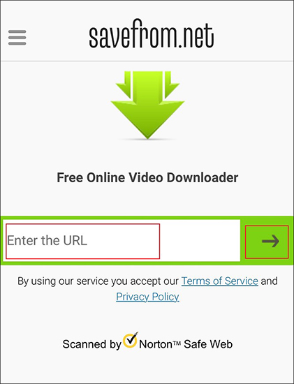 Paste the copied Facebook URL into SaveFrom.com and tap the Arrow icon