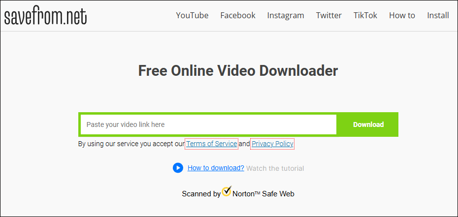 The main interface of SaveFrom.net