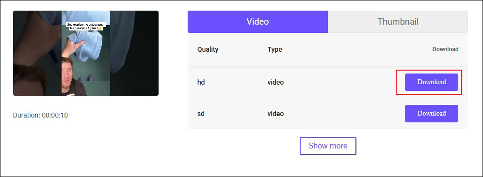 Choose a proper download preset in Online Video Downloader on viddown.net and click the Download button