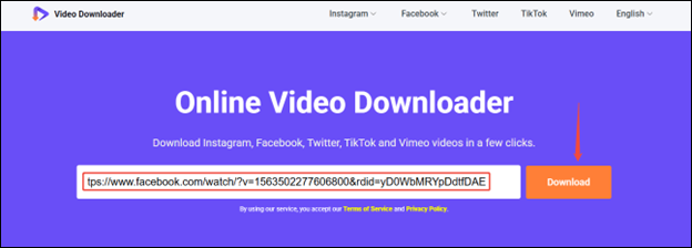 Paste the Facebook video link and click on Download in viddown.net