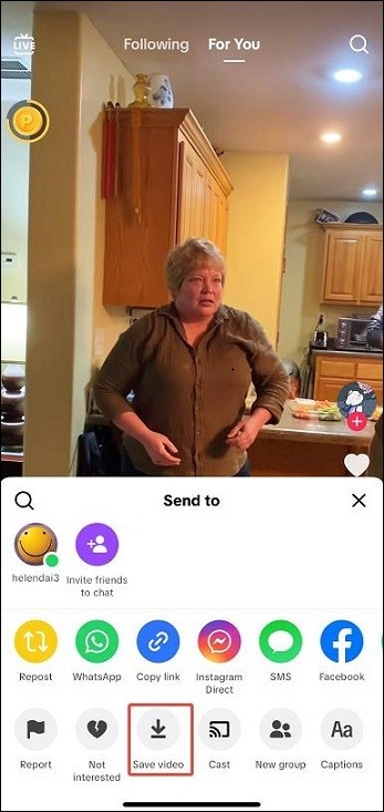 Select Save video to download the video through the TikTok app