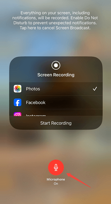 Tap the microphone icon to capture the sound on your iPhone