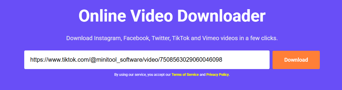 Paste TikTok URL into the address box and click Download on viddown.net