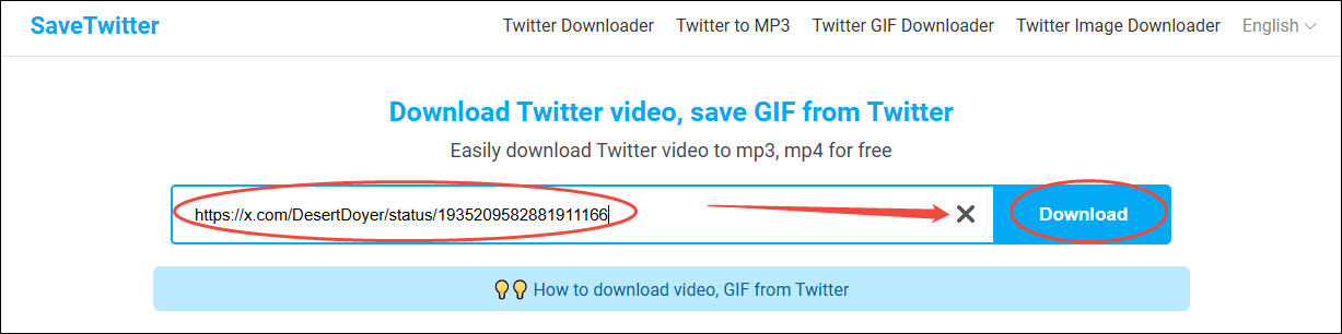 Click on Download in SaveTwitter.Net to commence the link analysis process