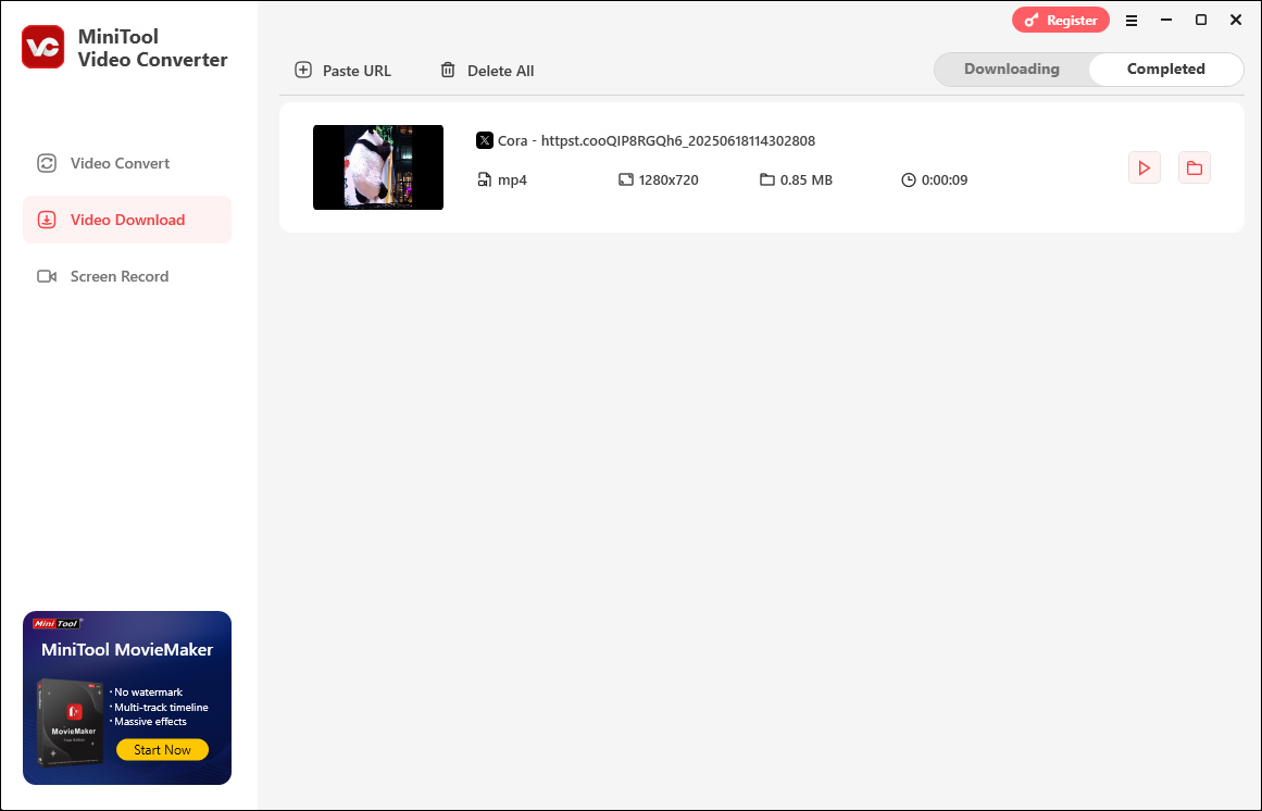 Go to the Completed page in MiniTool Video Converter