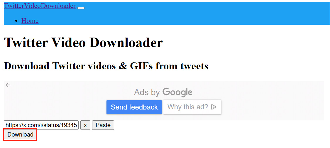 Click the Download button to start the analysis process in Twitter Video Downloader