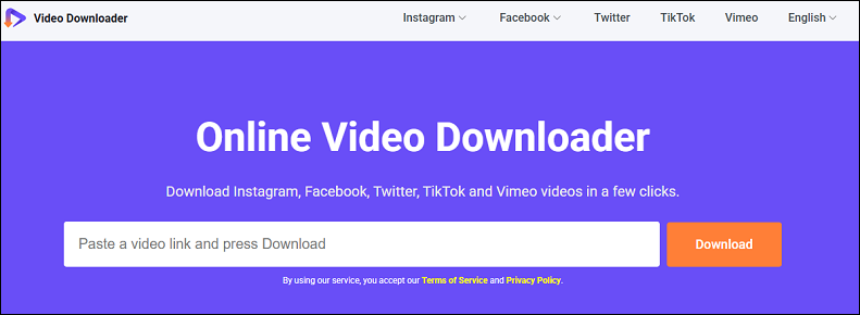 The user interface of Online Video Downloader on viddown.net