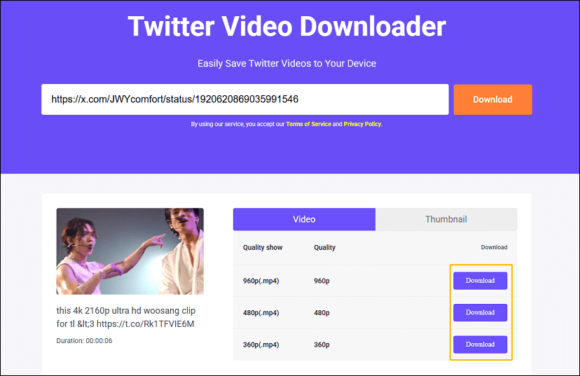 Select the desired download option and click the Download button on viddown.net