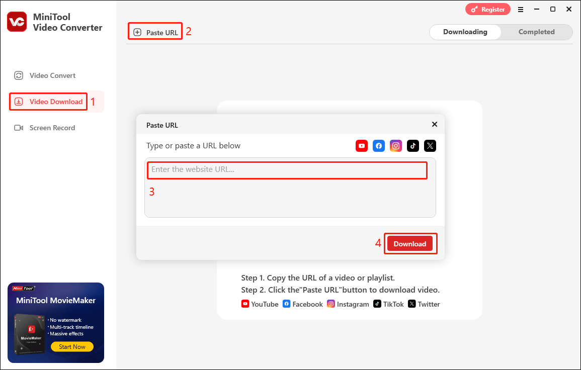Click Dwonload to enable the download in MiniTool Video Converter