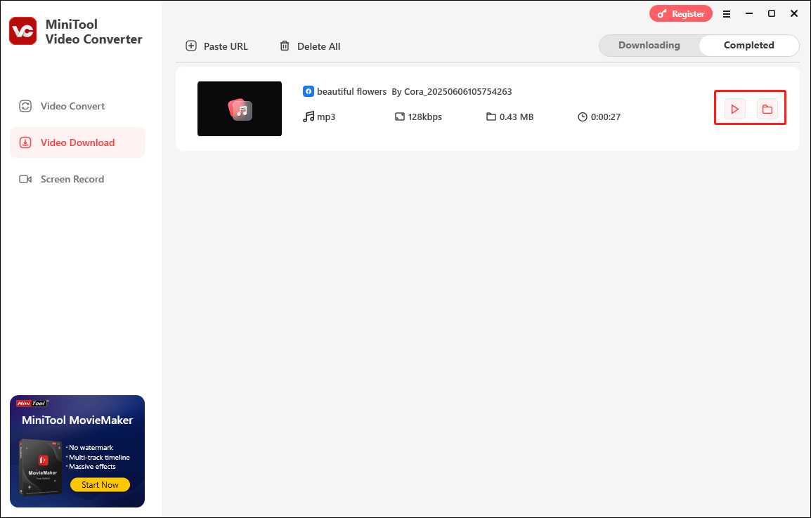 Play or locate the audio file from MiniTool Video Converter